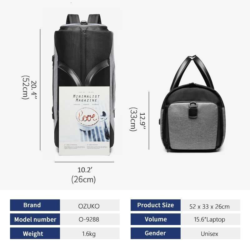 OZUKO Multifunction Men Suit Storage Large Capacity Lage Handbag Male Waterproof Travel Duffel Bag Shoes Pocket