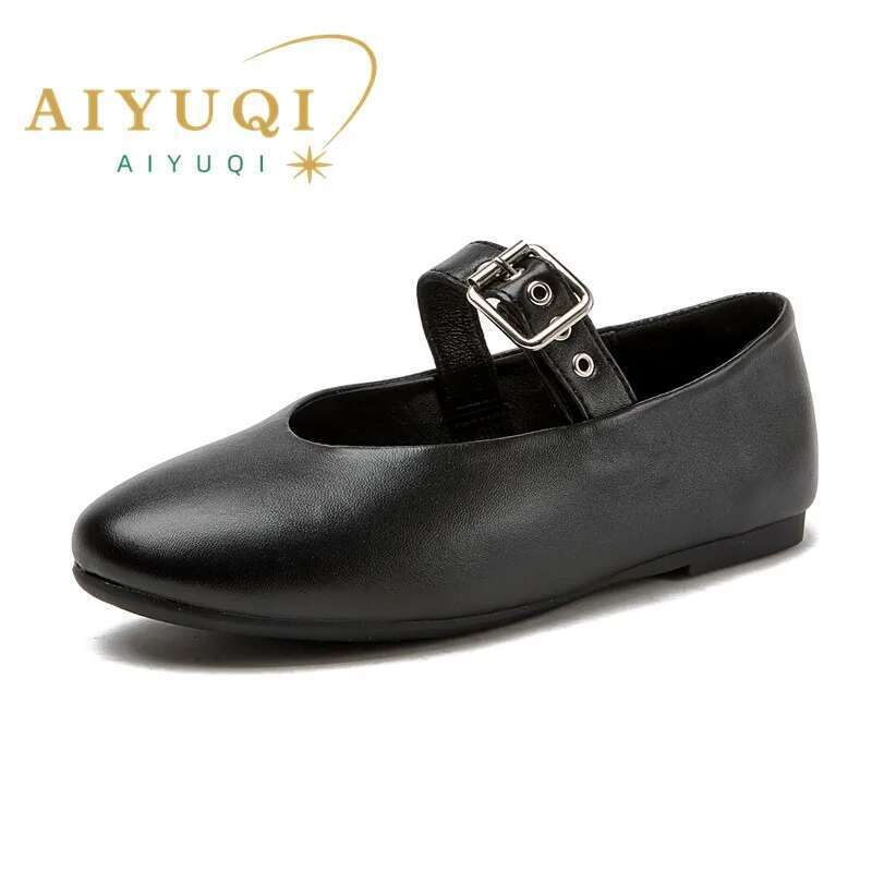 AIYUQI Mary Jane 2025 Autumn Natural Genuine Leather Vintage Pointed Toe Ballet Flat Casual Shoes Women