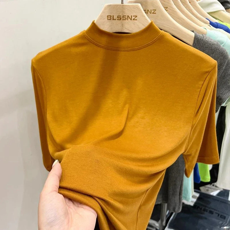 Zjaiss 2025 Womens Long Sleeve Turtleneck T Shirts Tight Knit Sexy Slim Fitted Casual Basic Tops Cropped TShirt 250506