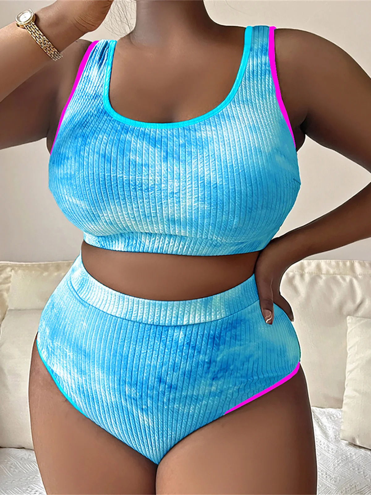 0XL - 4XL Tie Dye Bikini Large Size Swimwear Plus Size Women Swimsuit Female Two-pieces Bikini set Bather Bathing Suit K5948 250515