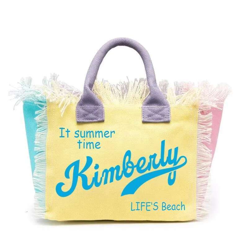 Fashionable Customizable Letter Tassel Canvas Summer Beach Women's Bag Large Capacity Commuting Tote Wedding Gifts