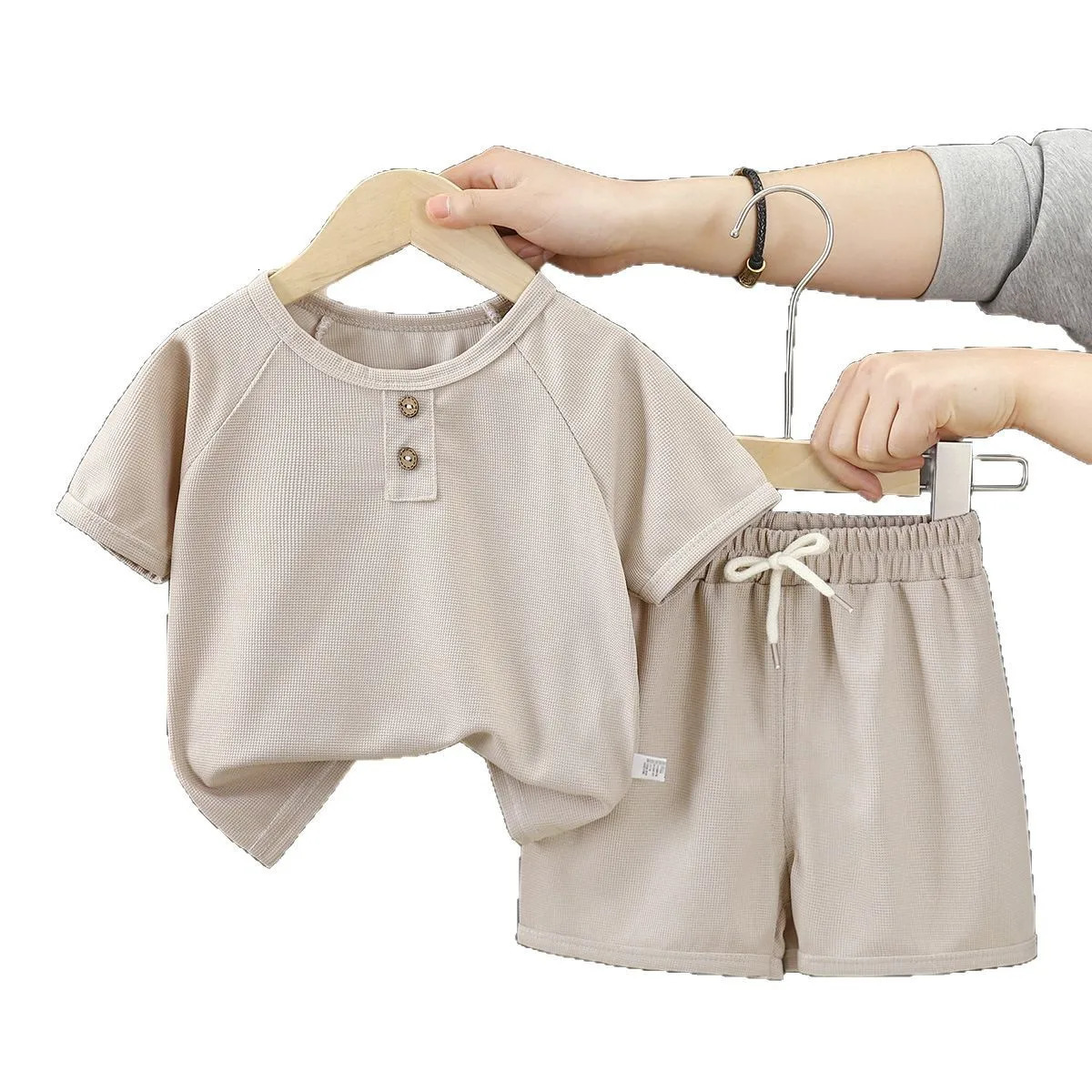Baby Boys Waffles Clothes Sets Kids Solid Shirt Shorts 2PCS Suit Toddler Costume Summer Childrens Clothing Casual 250515