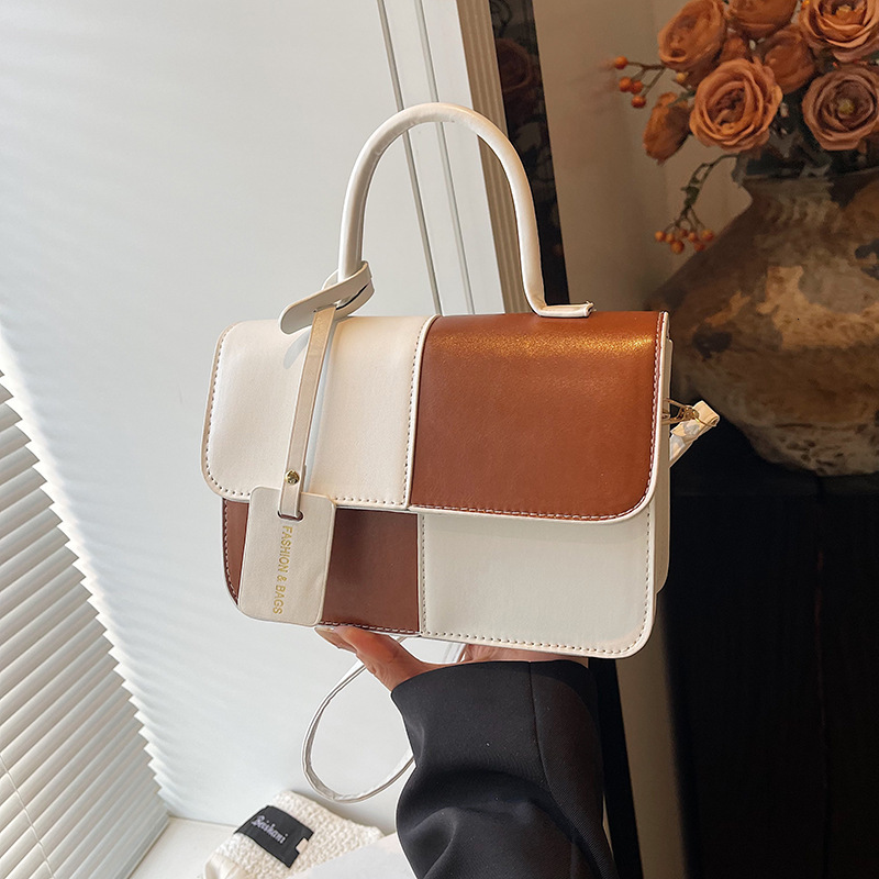 Niche Design New Free Luxury Bag Delivery Designer Bag Color Blocking Splicing Handheld Small Square 2025 New Texture Crossbody Fashionable Single Sho