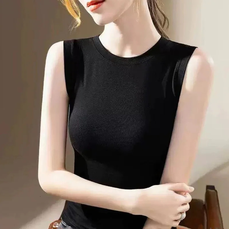 1 piece of springsummer womens knitted vest thin top basic casual round neck sleeveless size M3XL 250506