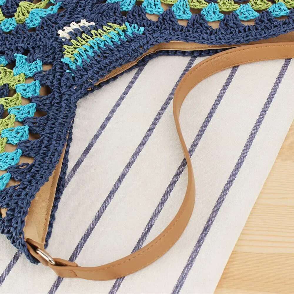 Women Handmade Woven Large Capacity Crochet Hobo Bags Stylish Granny Bag Patchwork Hasp Closure For Outdoor Travel