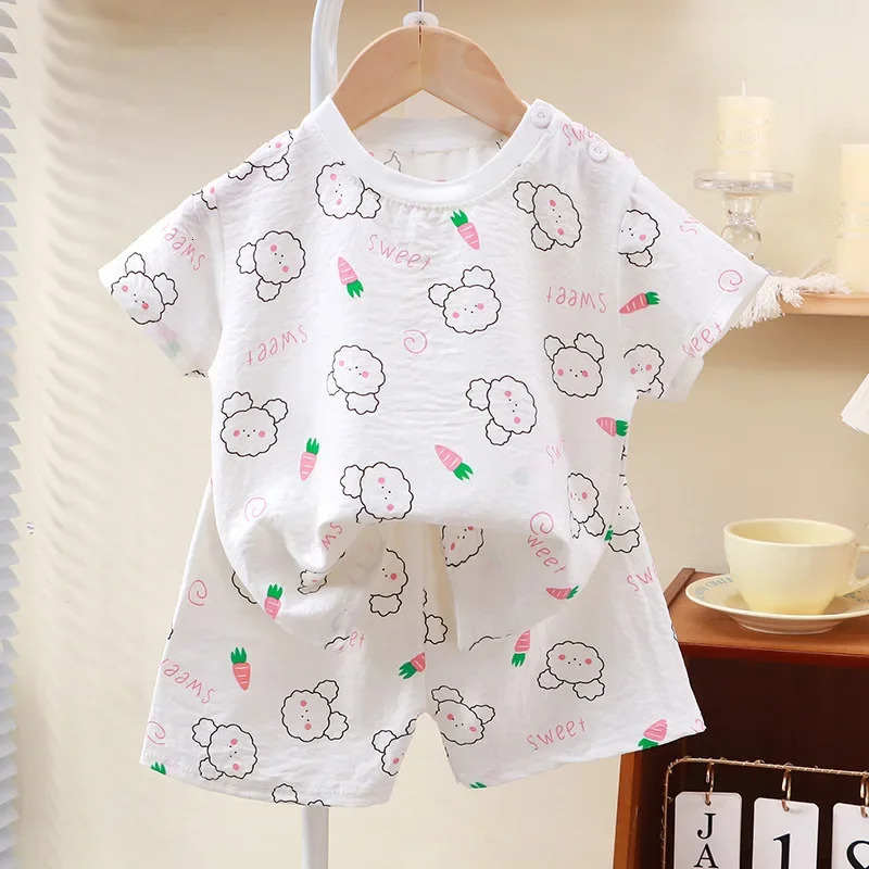 Summer Kids Suit Clothes for Girls Cartoon Short Sleeve T-shirt Topsshorts Childrens Clothing Baby Boys Set 250515