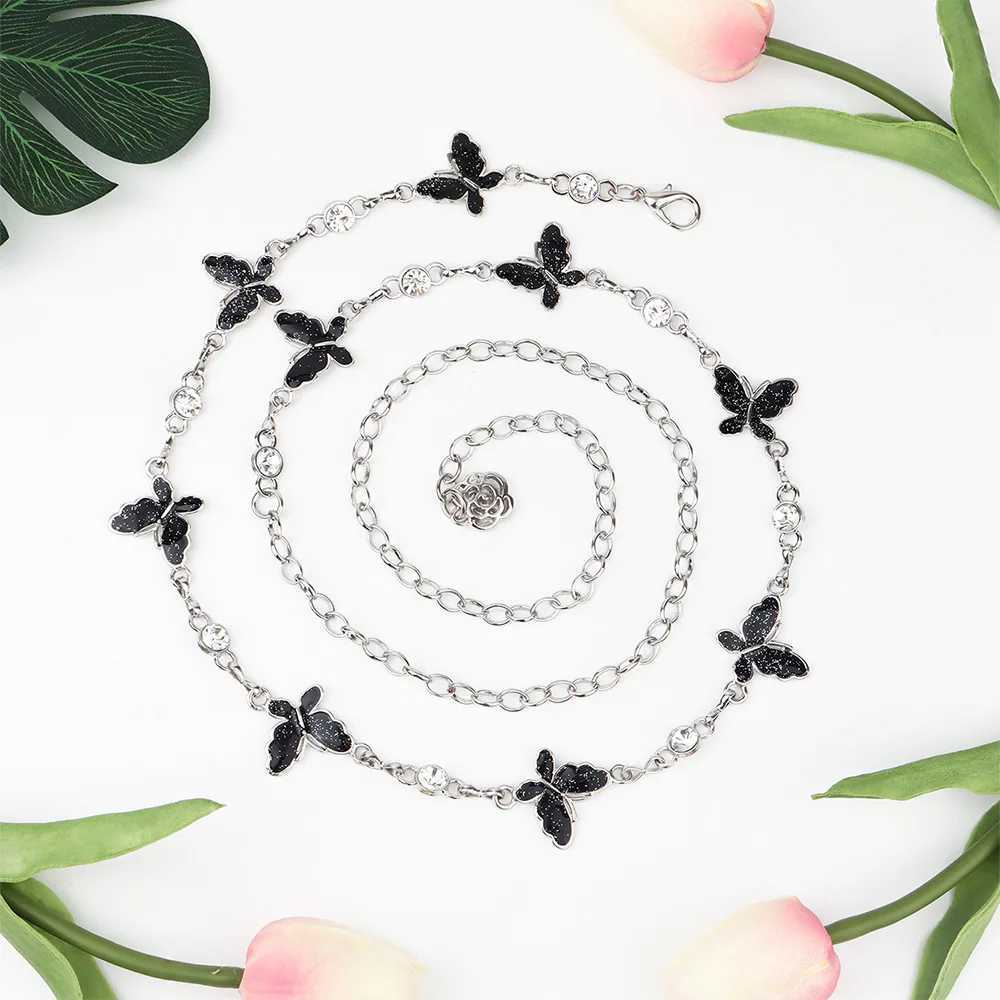 Fashionable Single-layer Retro Style Black And White Butterfly Waist Chain Womens Body Chain Jewelry Y250515