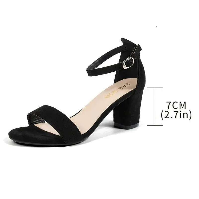 Sexy Pumps for Women High Heels Open Toe Suede Thick Heel Bridal Party Shoes Ladies Buckle Strap Gladiator Sandals 35-42 Black
