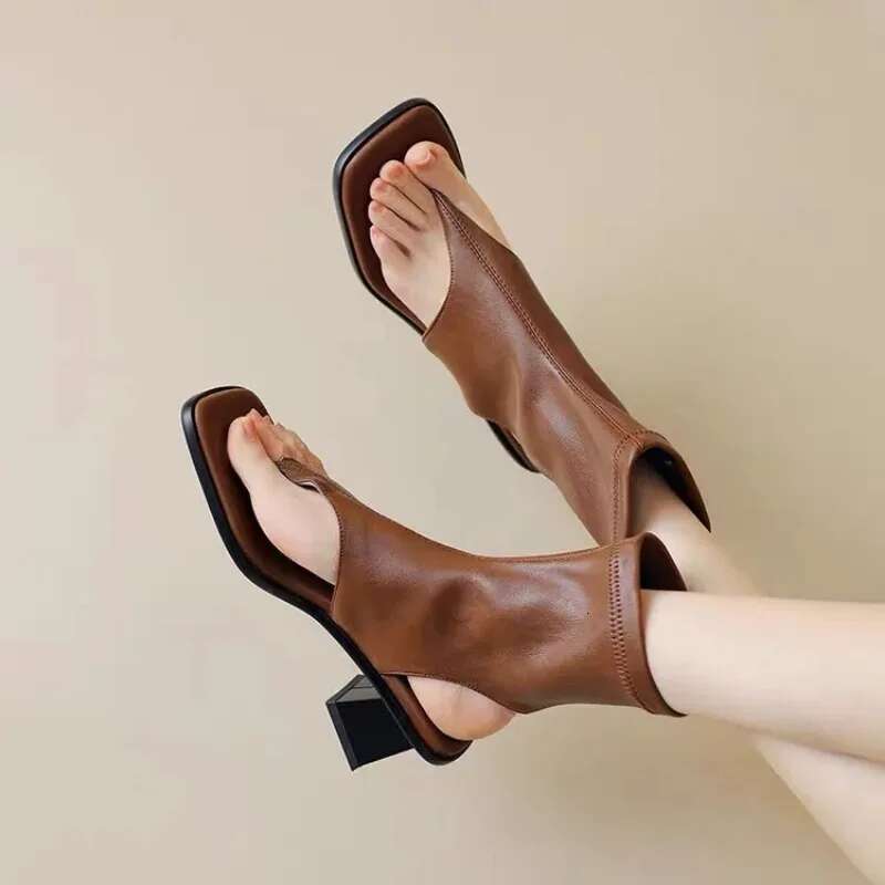 2025 Fashionable Cool Boots Summer Back Zipper Heels Toe High Top Sandals