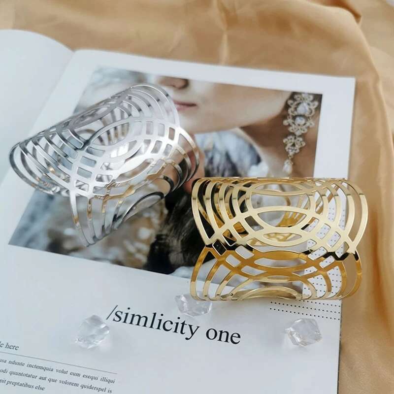 Bangle For Women Open Wide Wire Bracelets Gold Color Wrist Cuff Wrap Bracelet