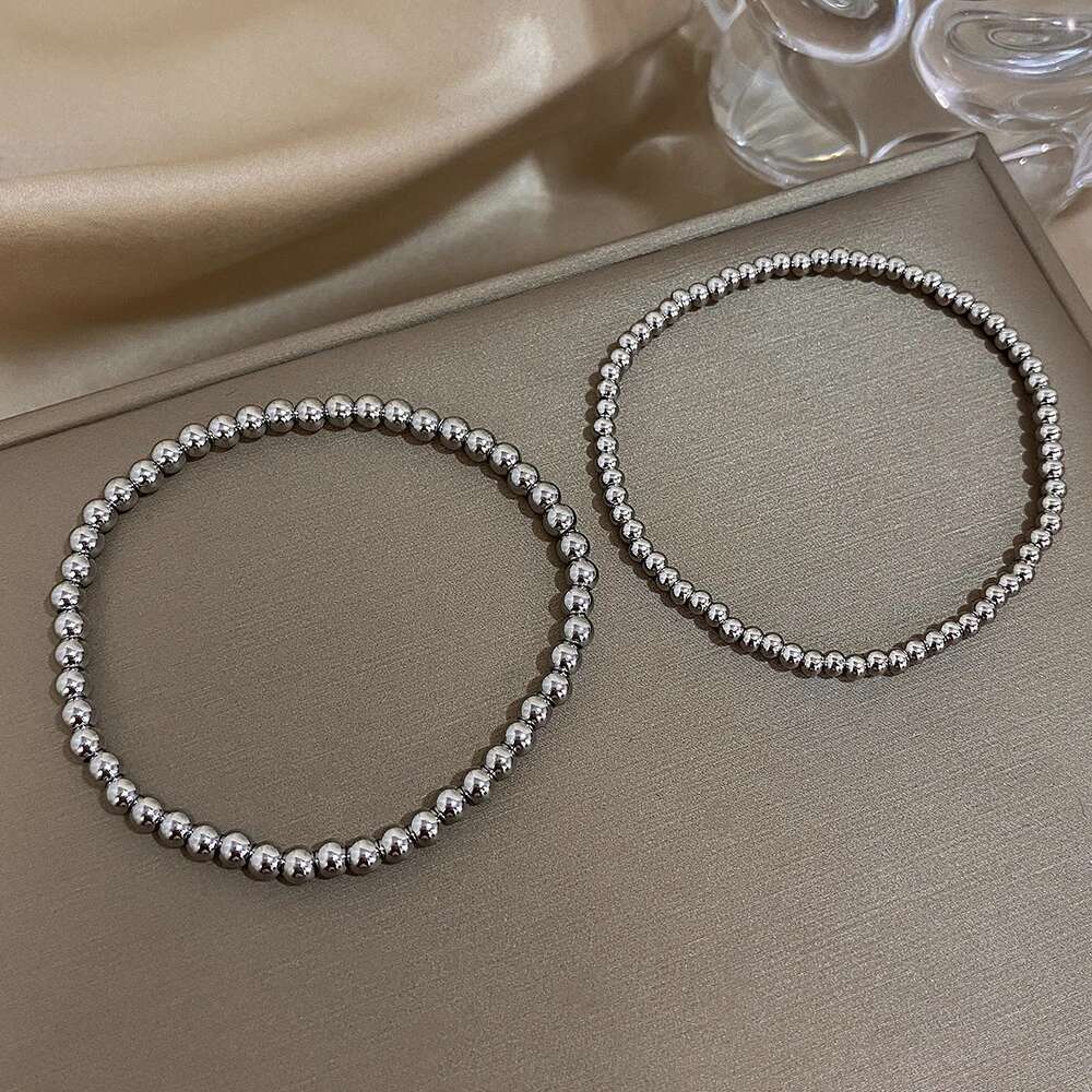 Greatera 3/4Mm Stainless Steel Beads Elastic Bracelets For Women Gold Plated Tricolor Beaded Chain Bracelet Waterproof Jewelry