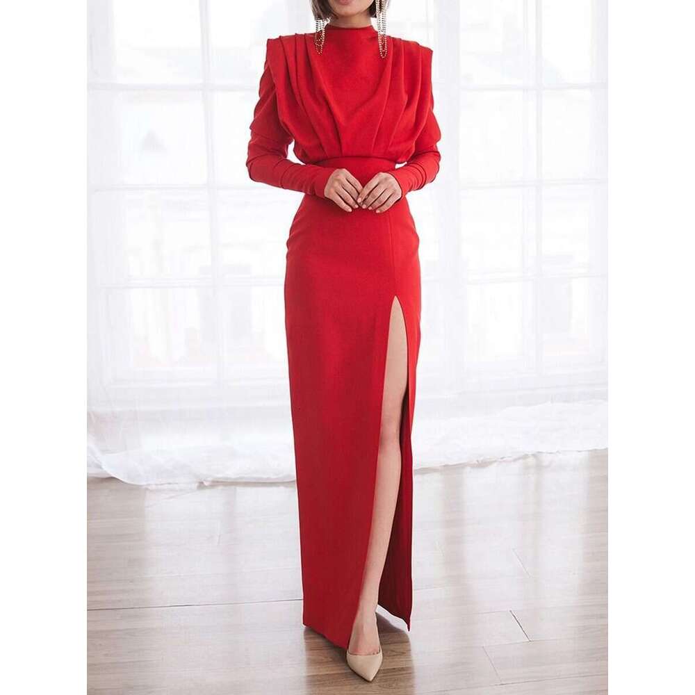 White Dress Maxi Dress 2021 Spring/Summer New Summer Fashion High Neck Pullover Split Long Dress Straight KQ