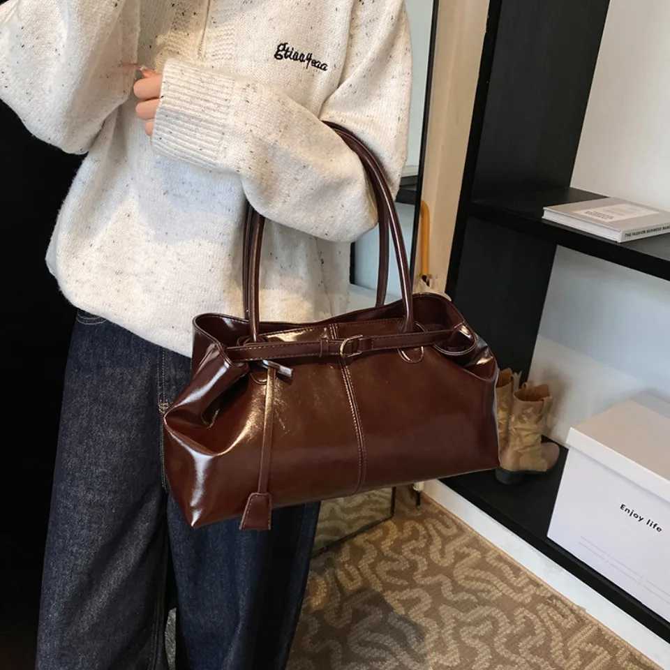 Oil PU Leather Hobo Handbag Slouchy Shoder Bag Top-Handle Bag Large Work Bags for Wen Gilrls Tote Work Shopping Travel Z250516