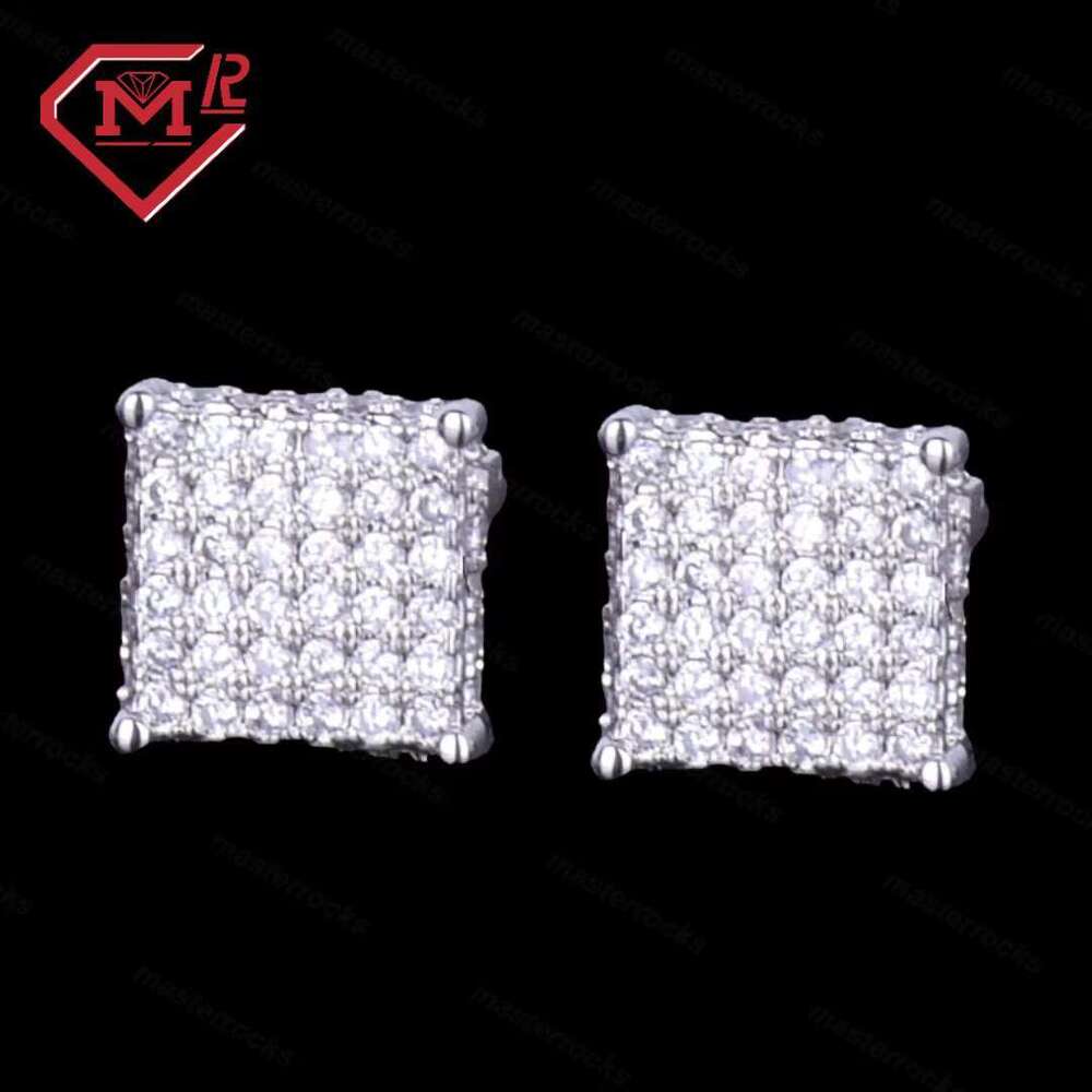 Square Moissanite S Pure Sier Hiphop Fashion Cool Men's Earrings
