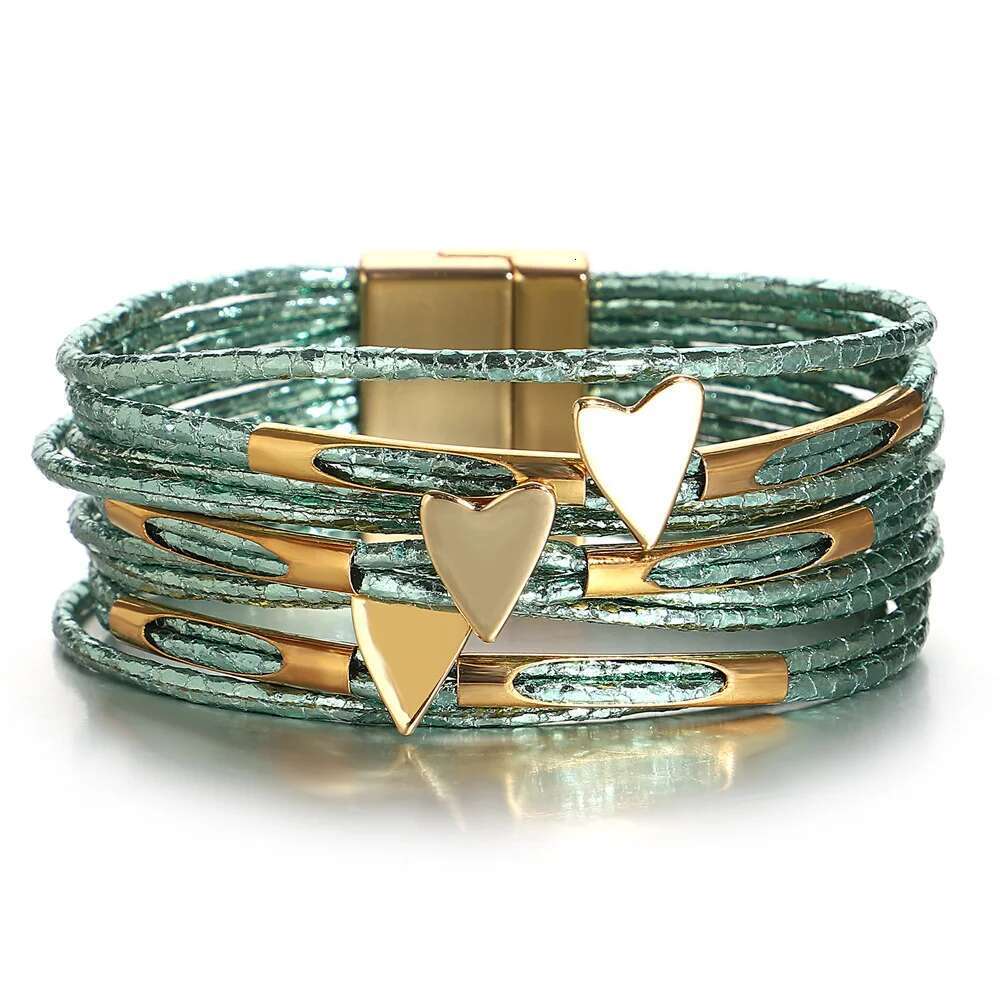 ALLYES Trendy Love Heart Wrap Leather Bracelets For Women Multilayer Glitter Filled Slim Strips Bangle & Bracelet Party Jewelry
