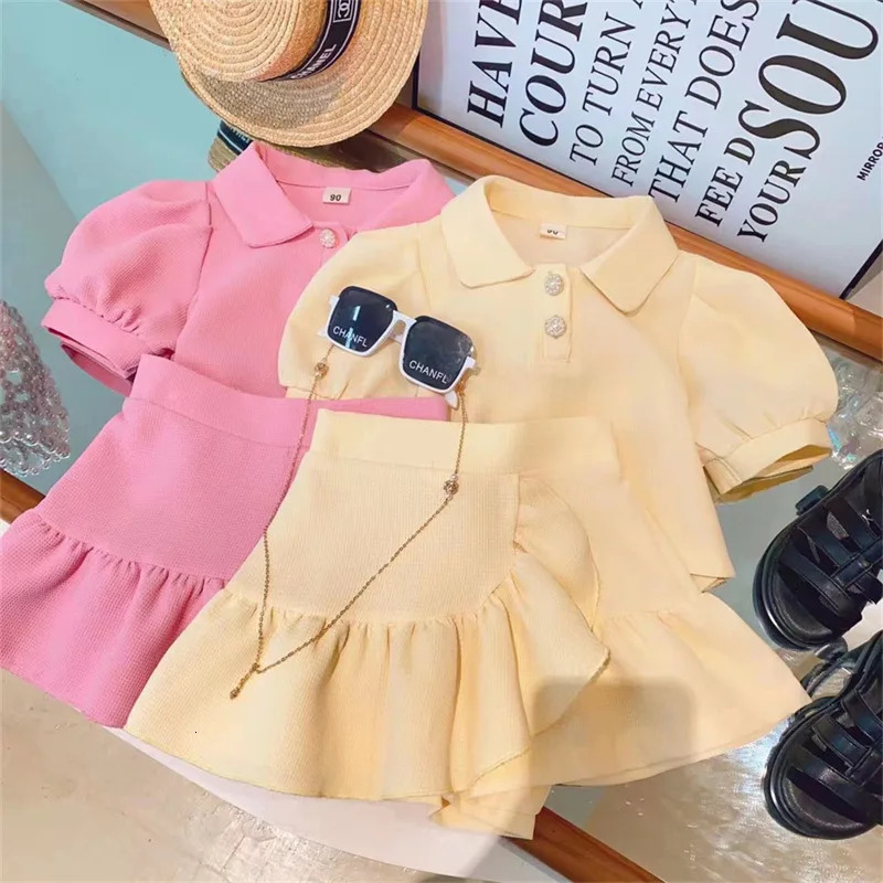 Humor Bear Summer Puff Sleeved Short Sleeved ShirtShort Skirt 2Pcs Kid Clothes Children Girl Suit For 2-6 Years 250515