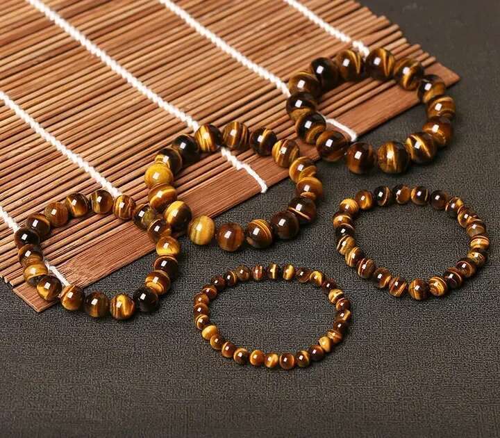 Tiger Eye Men And Women Natural Stone Jewelry Healing Buddha Elastic Rope Couple Crystal Bead Bracelet
