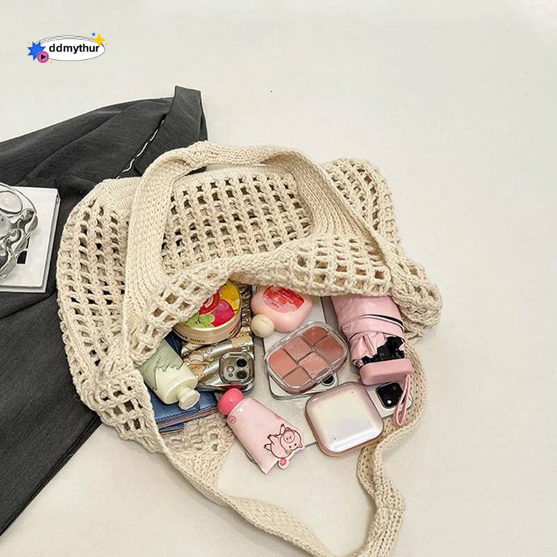 Large Capacity Knitted Hollow Shoulder Crochet Underarm Tote Casual Beach Commuting Bag for Women ddmythur