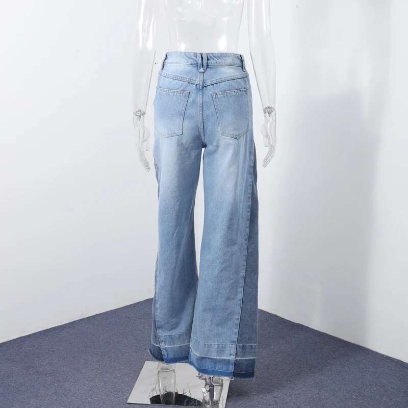 Chic Women's Side Patchwork Denim Jeans Pant High Waist Wide Leg Baggy Pants For Woman 2025 New Casual Daily Streetwear Trousers Designer
