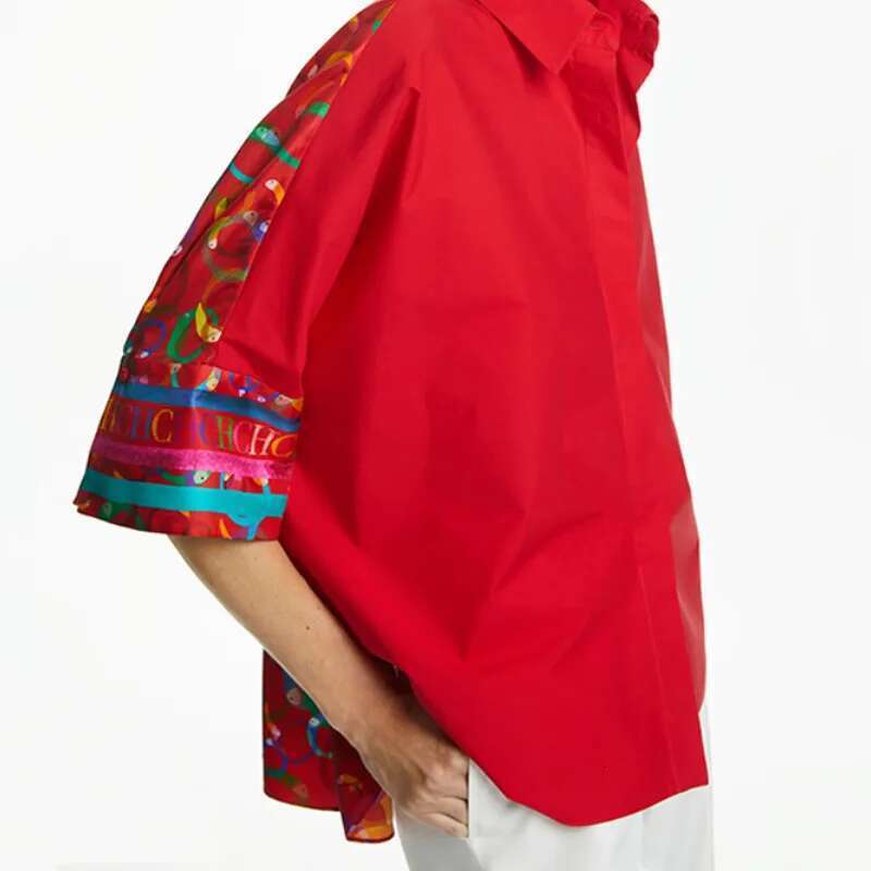 CHCH Shirt 2025 Summer New Red 3/4 Sleeve Top For Women's Commuting