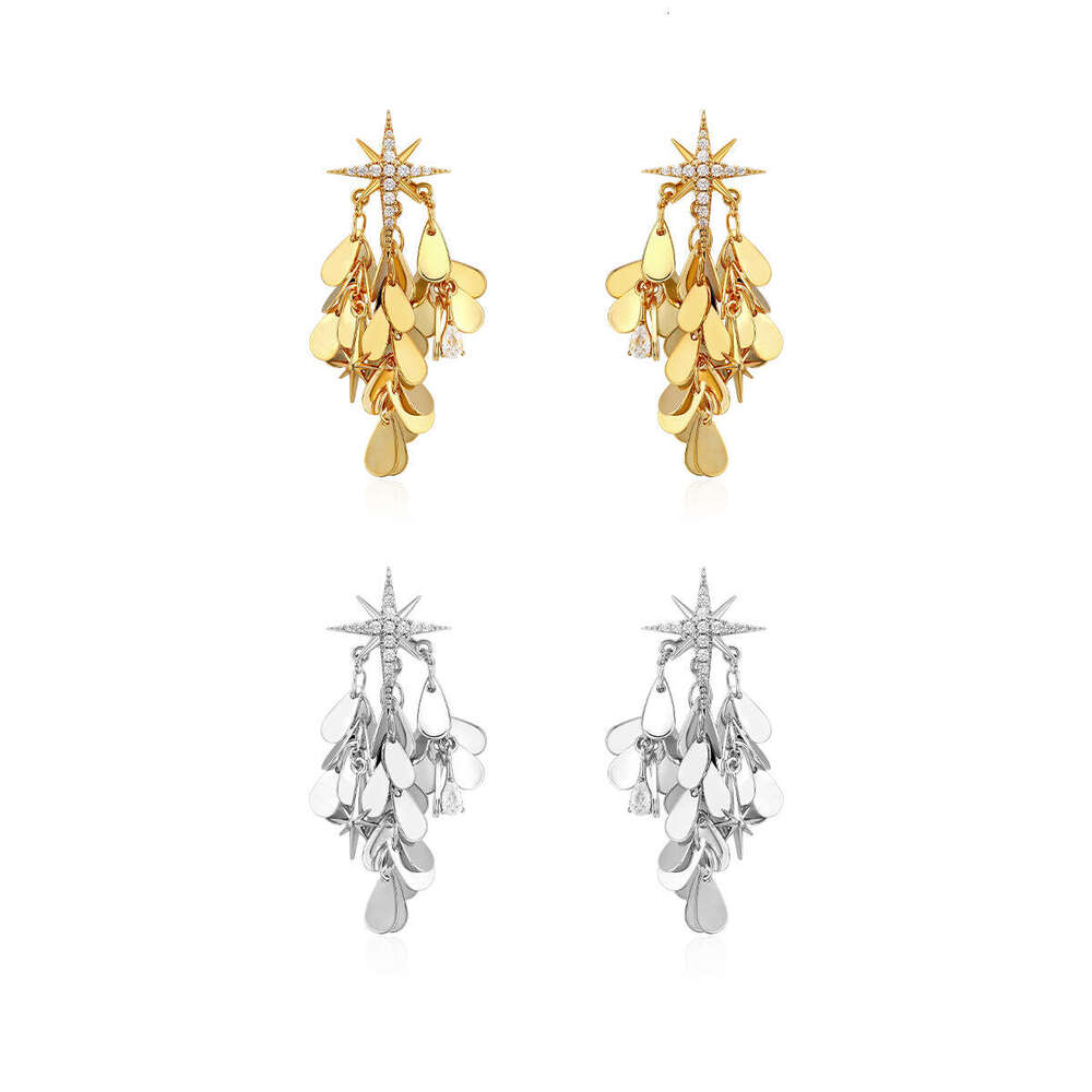 Octagonal Zircon Sparkling Star Two Wear Tassel Exaggerated Earrings
