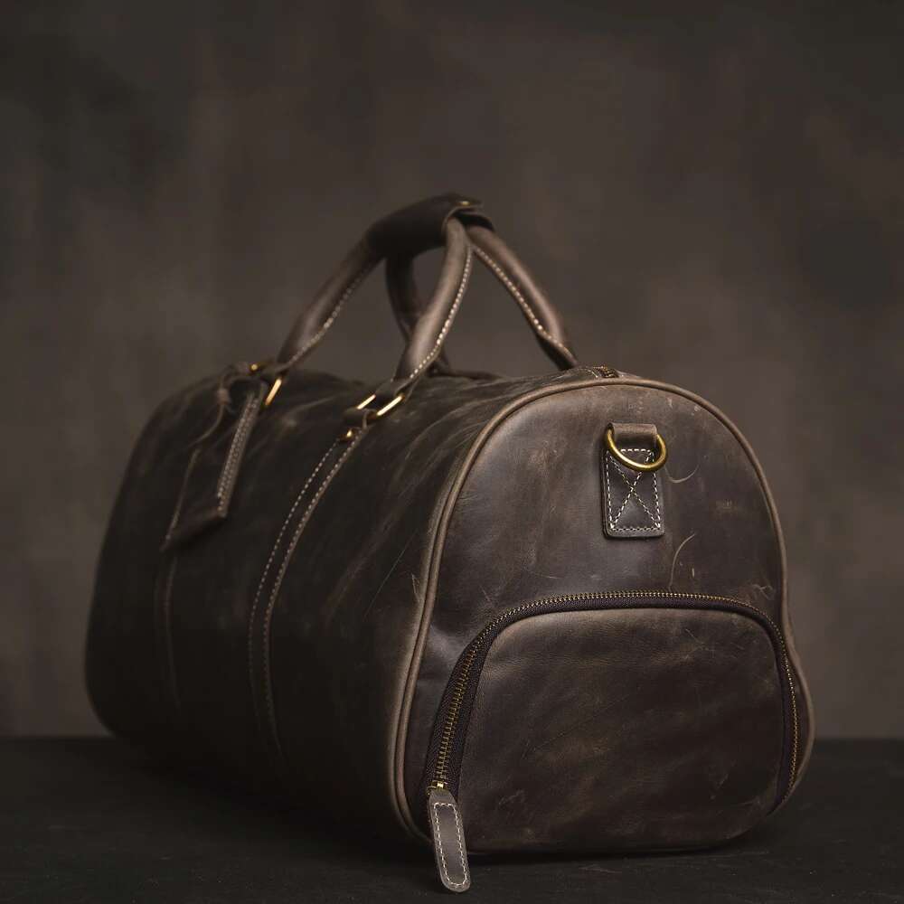 Men's Travel Genuine Leather Casual Hand Lage Bag High Capacity Fiess Bag Shoulder Shoe Pocket For 18 Inch Laptop