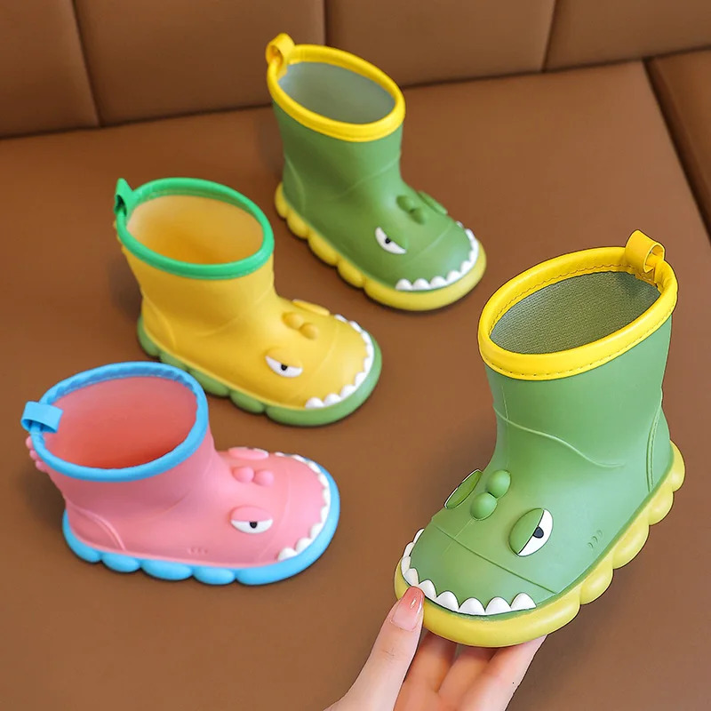 Dinosaur Childrens Rain Boots Boys And Girls Cute Anti-slip Wear-Resistant Rain Shoes Soft Soled Outdoor Waterproof Shoes 250515