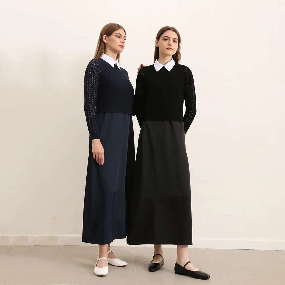 AP 2025 Autumn Winter Women Hollow Sweater and Satin Sleeveless Dress Elegant Fashion Lady Clothing