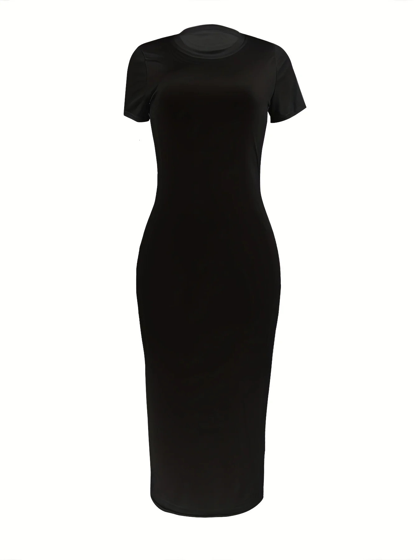 Womens T-shirt Long Dress Black Plus Size XS-5XL 250514