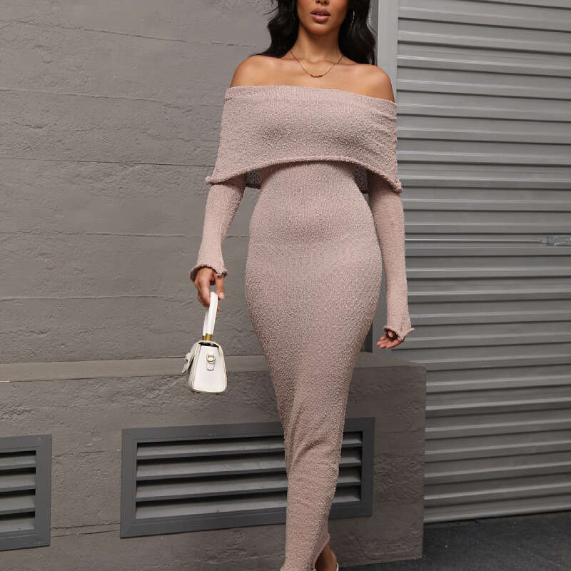 White Dress Maxi Dress 2025 New French Beach Sleeve Knitted One Shoulder Dress Long Skirt For Women KQ