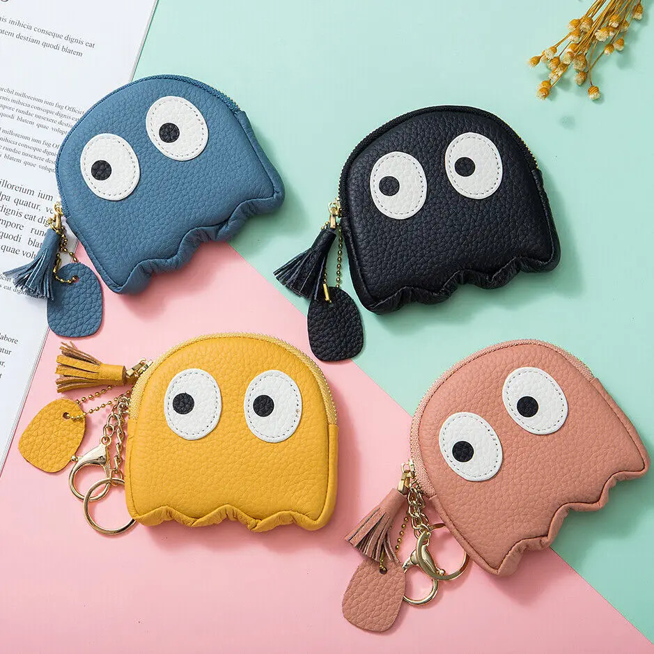 Cute Cartoon Genuine Leather Mini Coin Purse with Keychain Pouch Card Holder Organized Zip-Around Purse for Womens 250514