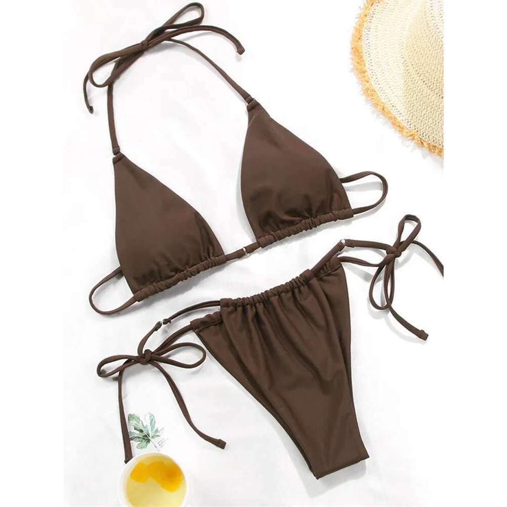 Rinabe Solid Color Bikinis 2025 Swimsuits For Women Pleated Biquini Push Up Sexy Swimwear Bandage Bathing Suit Summer Beachwear
