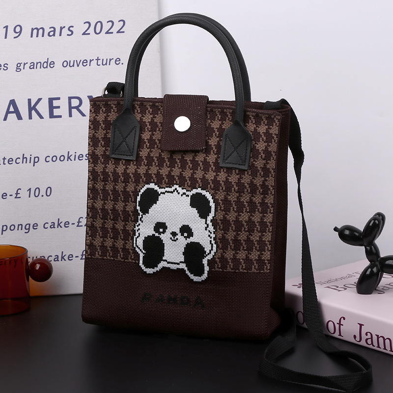 High quality casual soft rubber handle cute panda Chinese style fashionable handbag multifunctional, can be hung on a large tote bag, brand new free d