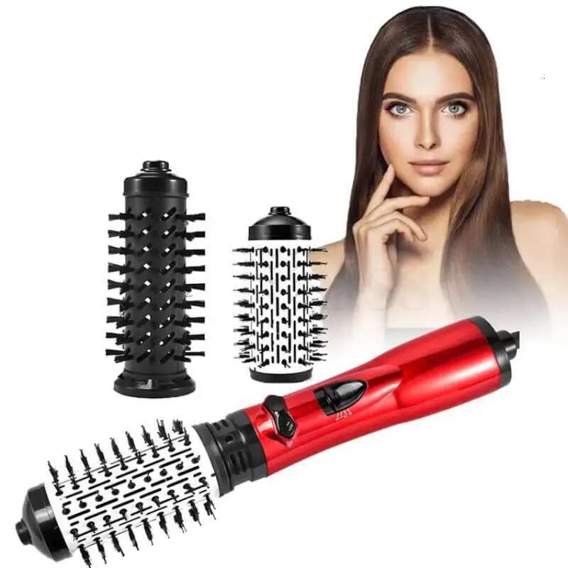3-in-1 Styler Automatic Rotating Hot Air Comb Wavy Curling Straight Electric Curler Hair Dryer Volumizer Red