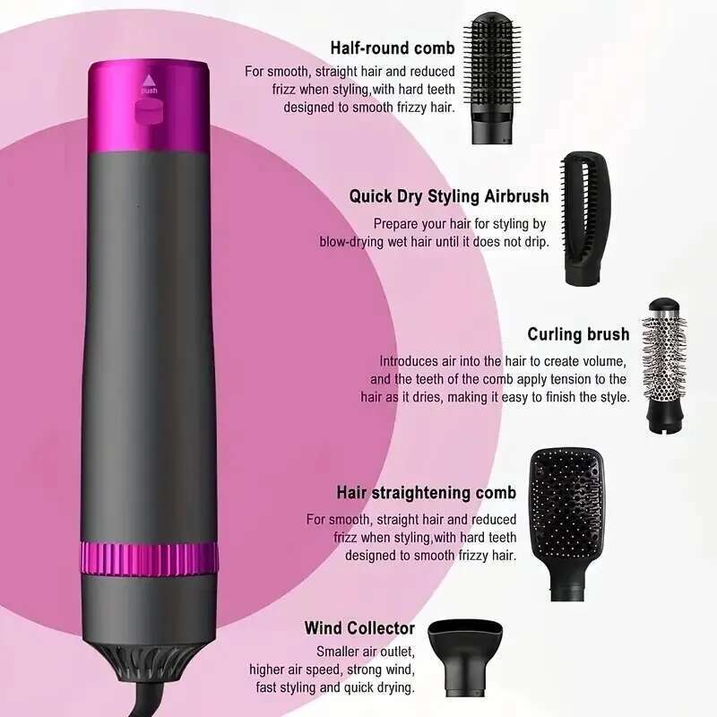 Homefish 5 in 1 Hair Hot Air & Volumizer Styler Set With Interchangeable Brush Head Negative Ionic Blow Dryer