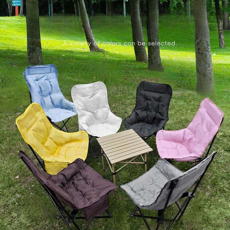 Thick space cotton outdoor folding moon portable camping raised lounge chair, fishing bench, equipped with extra thick equipment