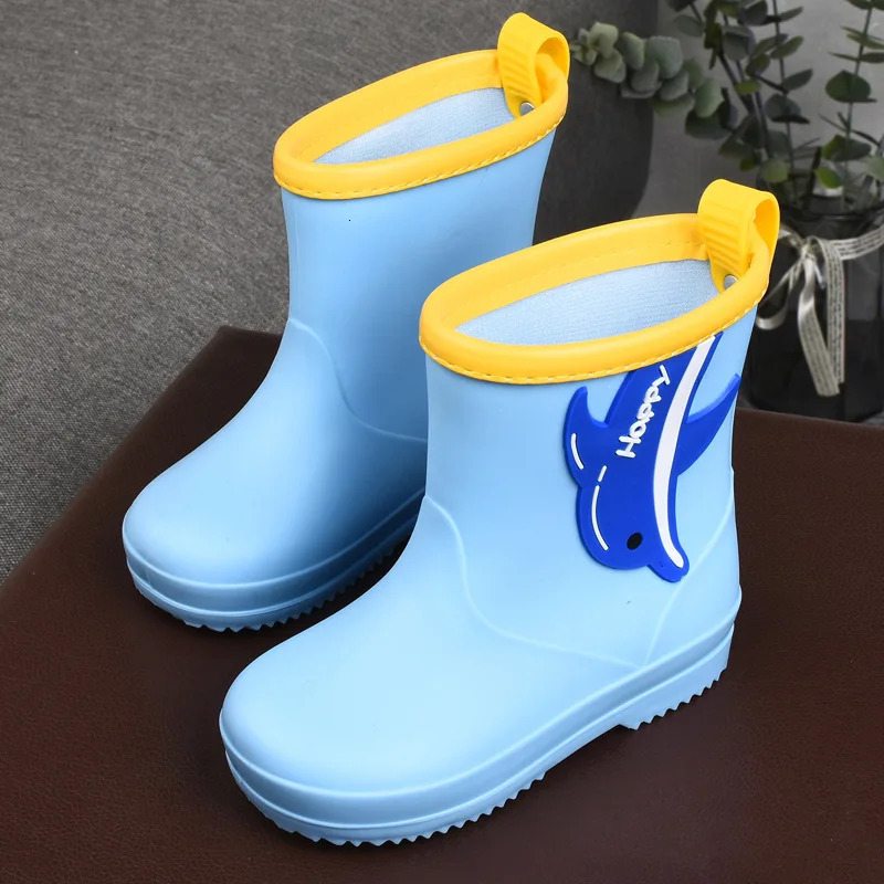 Child Waterproof Rain Boots Mid-calf Flat Cute Animal Pattern Soft Bottom Non-slip Rain Shoes Kid Students Mountain Hiking Boots 250515