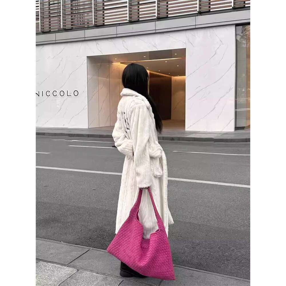 Spicy girl rose pink suede new women s frosted single shoulder tote hand woven armpit bag