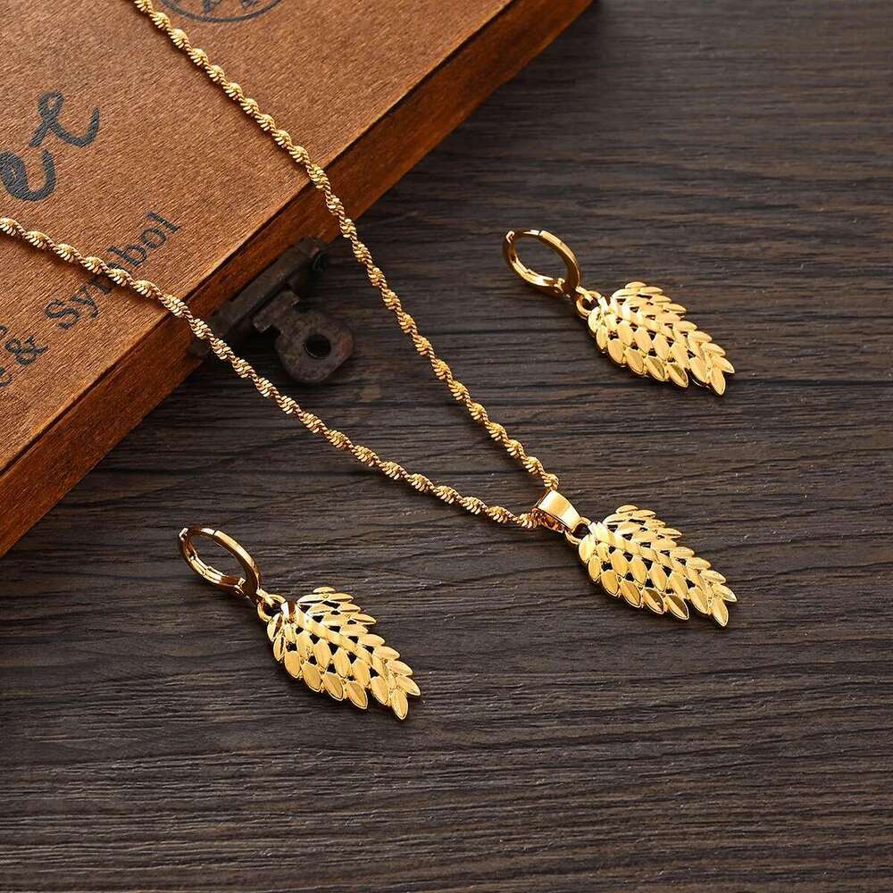 Gold Plated Africa Dubai Cute Necklace Pendant Earrings Wedding Birthday Party Jewelry Sets For Women Girl Gifts
