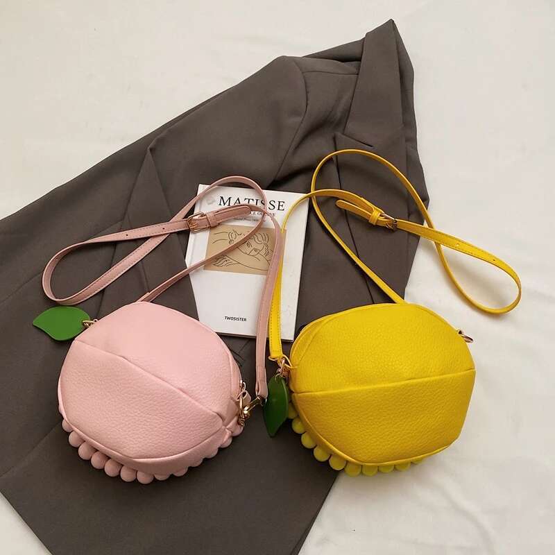 Cute Lemon Dopamine Style Women's Shoulder Fashion Personality PU Solid Color Crossbody Lightweight Fruit Bag