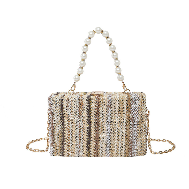2025 Summer New Colorful Splicing Rainbow Weaving Small Square for Women, Fashionable and Versatile, Casual Chain, Single Shoulder Crossbody Bag