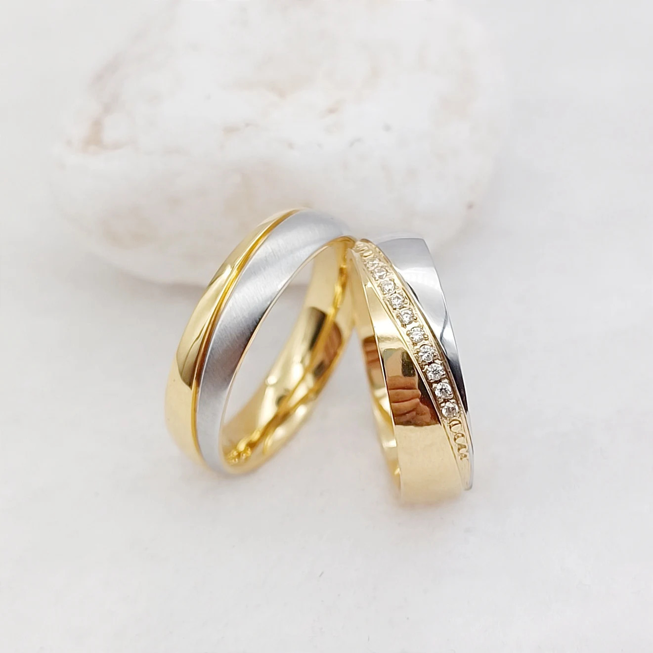 Love Alliances Wedding Rings Sets for Couples Two Tone 14k Gold Plated Jewelry Marriage Promise Ringe Ladies Women 250515