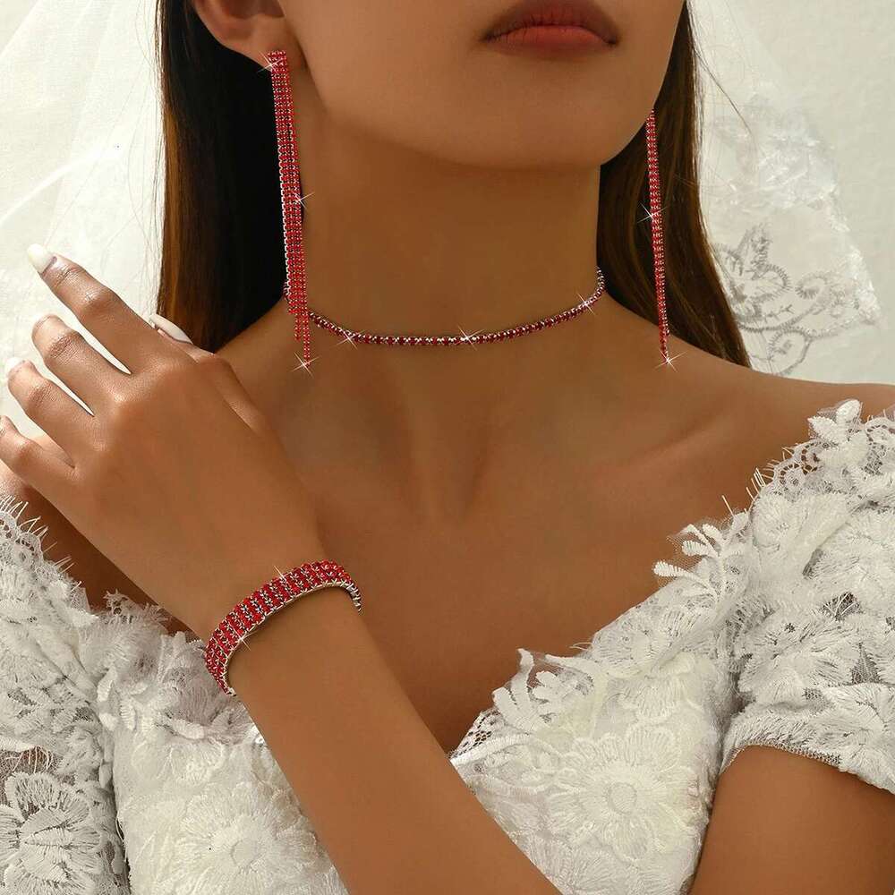 4Pc Women's Trendy Claw Chain Multi Row Tassel Earrings Necklace Bracelet Jewelry Set Wedding Banquet Party Holiday Gift