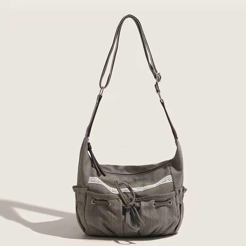 JIAERDI Sweet Cool Bow Canvas Shoulder Bags Women Vintage Drawstring Chic Casual Crossbody Ladies Retro Messenger Bag Bolsos