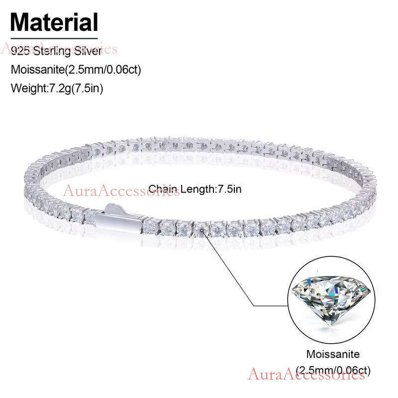 Factory Price Dia 2mm 2.5mm Chain Sier Vvs Moissanite Hip Hop Iced Out Tennis Bracelet