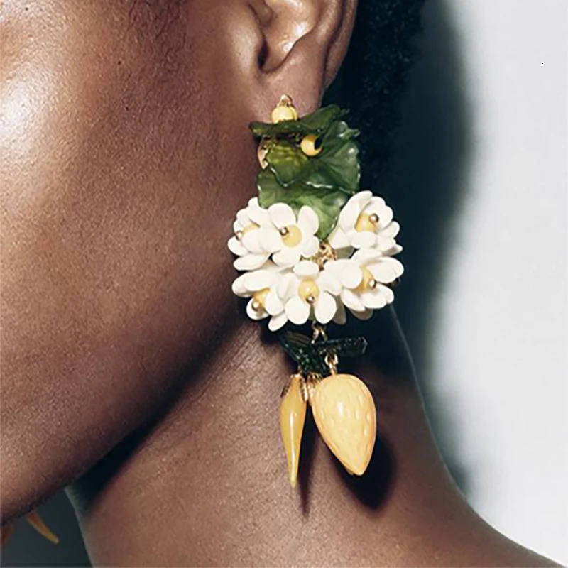 Lady Zaa Flower Earrings with Charms Interesting Three-Dimensional Flower Lemon Earrings Perfect for Beach Vacations 250515