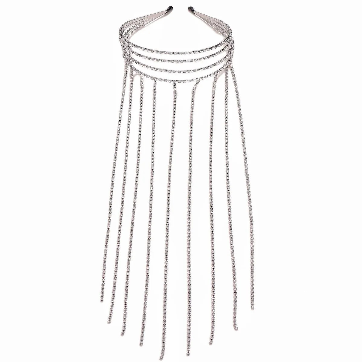 Diamond tassel personality style multi-layer headband Europe and America exaggerated rhinestone tassel temperament headband fash 250509