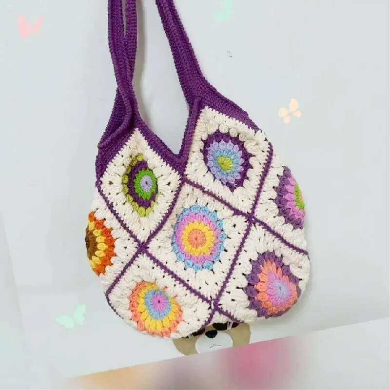 Handmade Crochet Shoulder Bag, Handbag, Suower Pattern, Beautiful And Generous, With Lining For Easy To Use