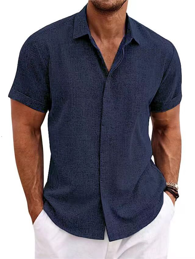 2025 Spring And Summer New Men's Double Breasted Designer Design Cotton And Hemp Cardigan High Quality Solid Color Short Sleeve Shirt