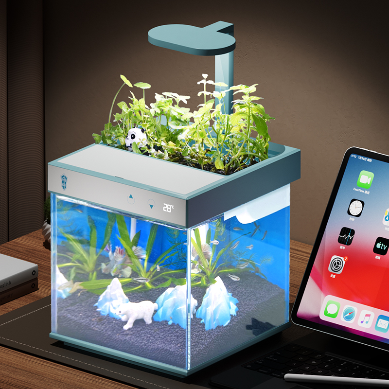 Small eco ultra-white fish tank aquarium with self-cleaning High-transparency low-energy filter Desktop-sized